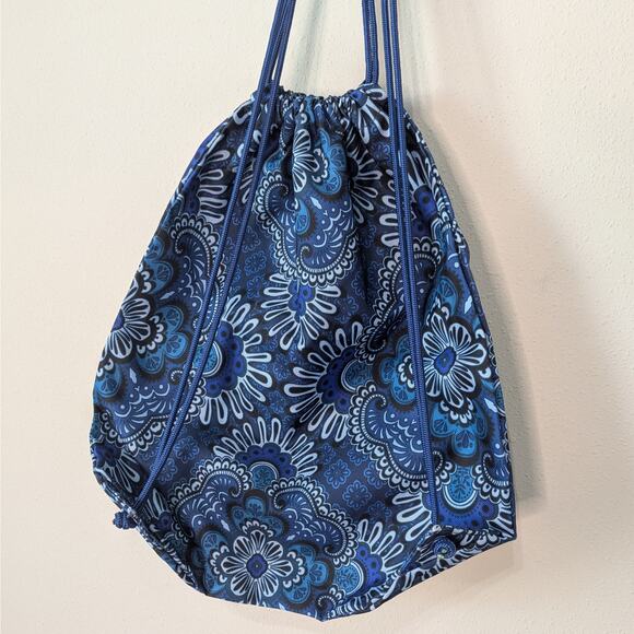 Vera Bradley Blue Tapestry Lightweight Canvas Drawstring Backpack - Picture 5 of 7